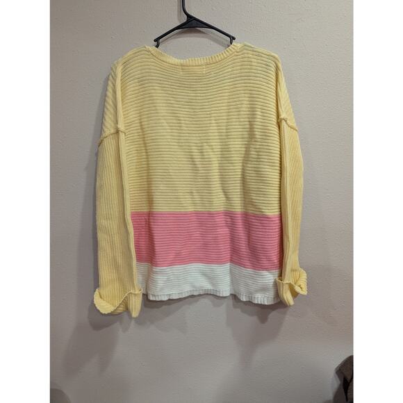 Bright & cheery yellow pink & white juniors sweater by No Comment size Med - Picture 6 of 11
